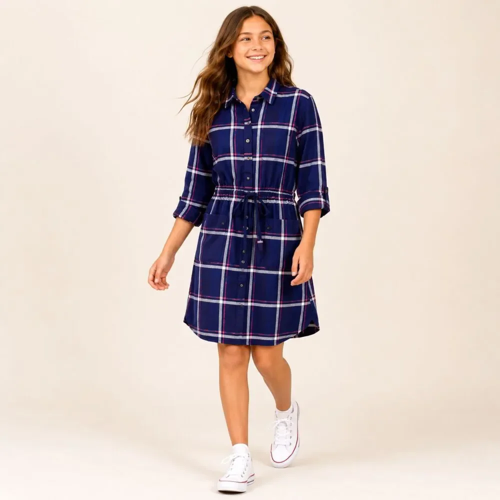 Old Navy Girl's Plaid Flannel Button-Up Dress Size XL 14